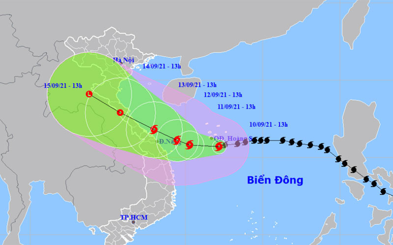 Vị trí và hướng di chuyển của bão số 5. (Nguồn: nchmf.gov.vn)