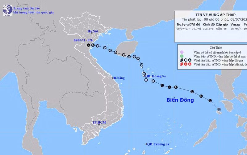Vùng áp thấp tiếp tục suy yếu và tan dần. (Nguồn: nchmf.gov.vn)