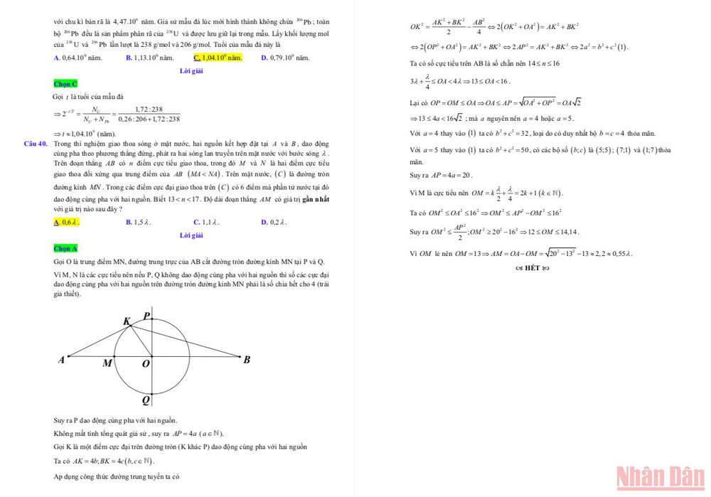 Gợi ý đáp án, lời giải môn Vật lý thi tốt nghiệp trung học phổ thông đợt 2 -6