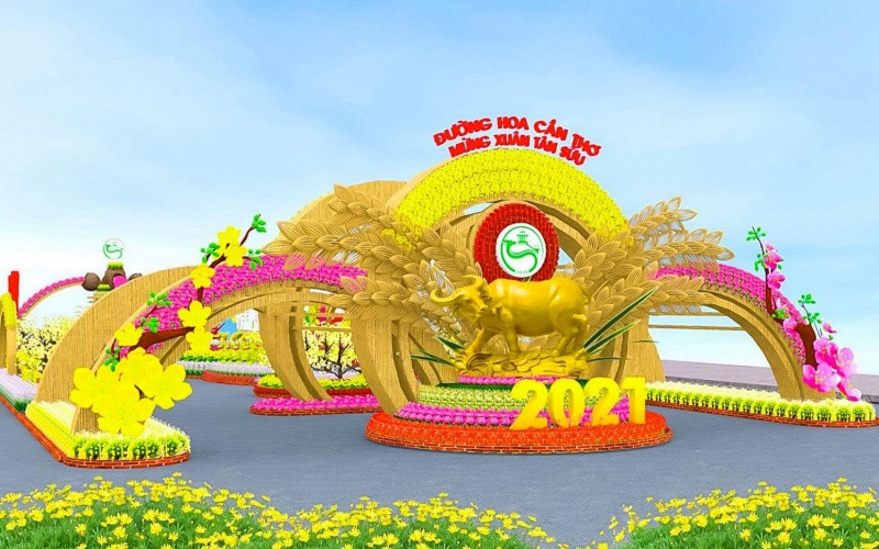 Phối cảnh cổng chào đường hoa nghệ thuật tết Tân Sửu 2021 của TP Cần Thơ. TP Cần Thơ thực hiện đường hoa nghệ thuật với hơn 40.000 giỏ hoa, cây cảnh -0
