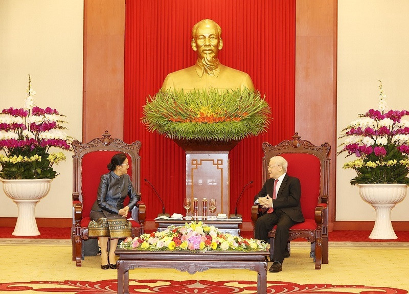 Tổng Bí thư Nguyễn Phú Trọng tiếp đồng chí Pany Yathotou, Ủy viên Bộ Chính trị, Phó Chủ tịch nước Lào đang thăm chính thức Việt Nam. (Ảnh: TTXVN) Dành ưu tiên hàng đầu cho mối quan hệ đặc biệt Việt Nam-Lào -0