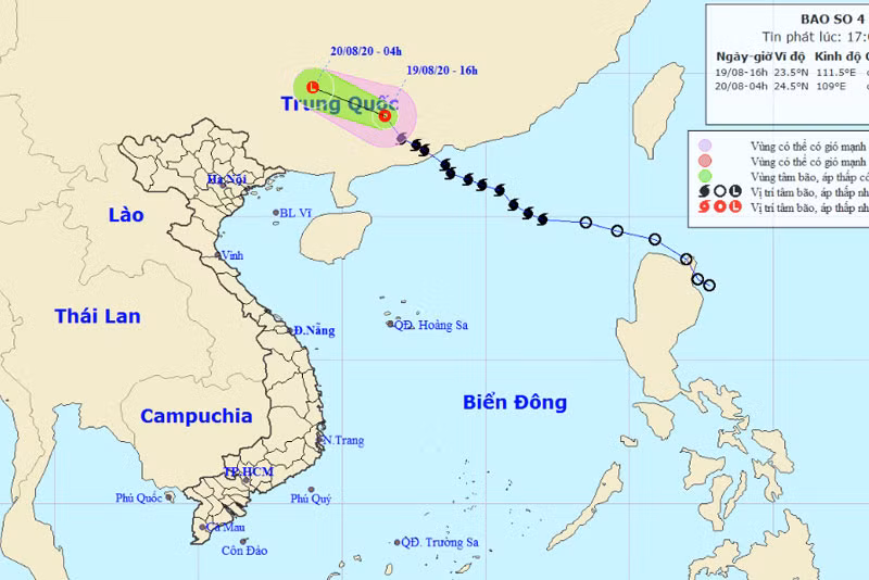 Vị trí và hướng di chuyển của áp thấp nhiệt đới. (Nguồn: nchmf.gov.vn)