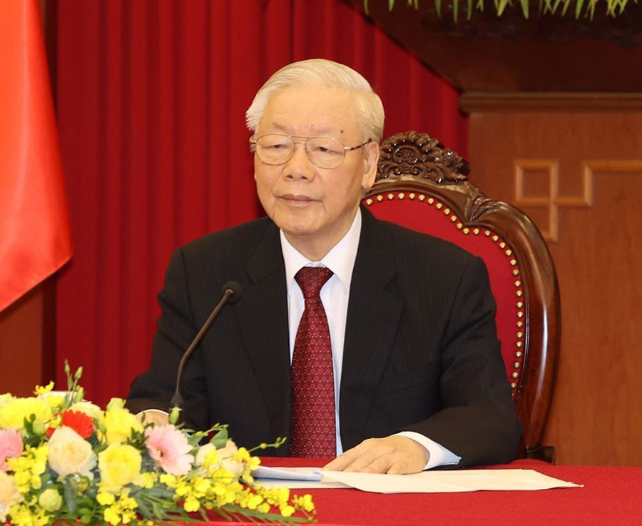 Tổng Bí thư Nguyễn Phú Trọng điện đàm với Thủ tướng Đức Olaf Scholz. (Ảnh: Trí Dũng/TTXVN) Hình ảnh Tổng Bí thư điện đàm với Thủ tướng Đức Olaf Scholz -0