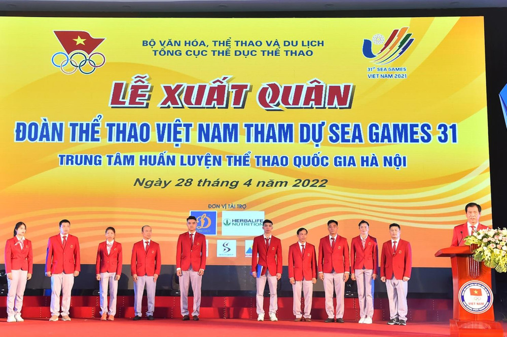 Trưởng đoàn Thể thao Việt Nam Trần Đức Phấn báo cáo công tác chuẩn bị và tham dự SEA Games 31. Đoàn thể thao Việt Nam xuất quân tham dự SEA Games 31 -0