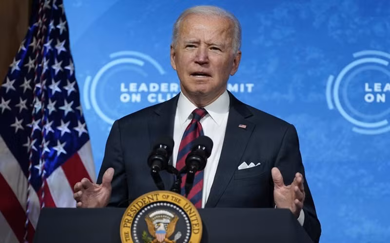 Tổng thống Hoa Kỳ Joe Biden phát biểu tại Hội nghị cấp cao về khí hậu, ngày 22-4. (Ảnh: AP)