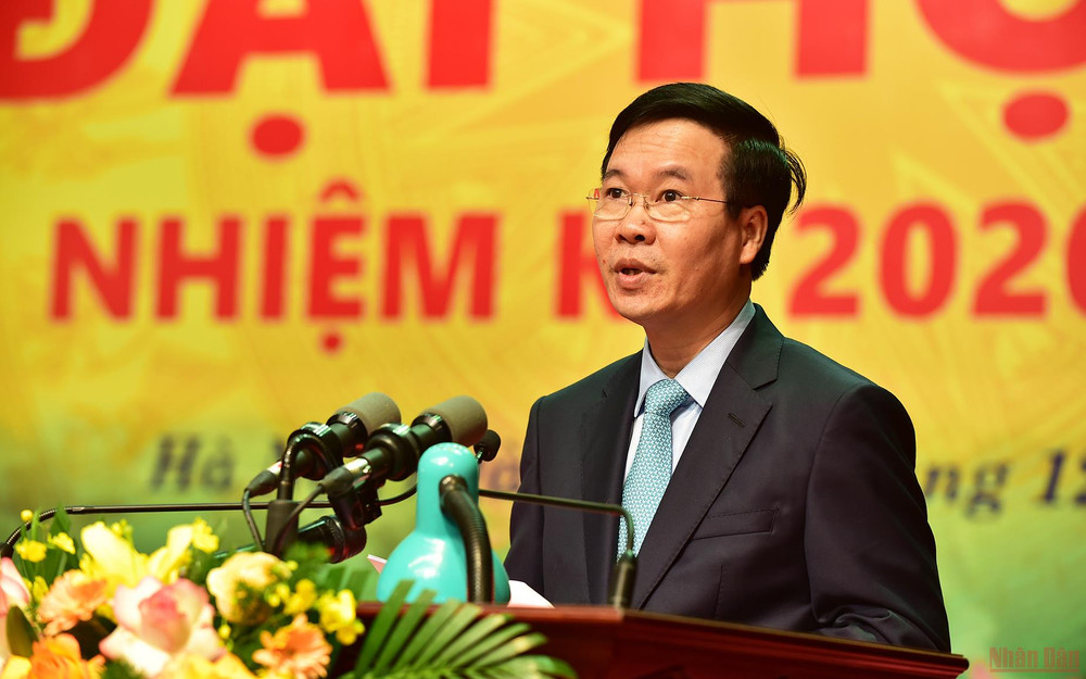 Đồng chí Võ Văn Thưởng, Ủy viên Bộ Chính trị, Thường trực Ban Bí thư tại Đại hội XI Hội Nhà báo Việt Nam. (Ảnh: THÀNH ĐẠT) Đại hội của nhiều đổi mới, sáng tạo và đột phá -0