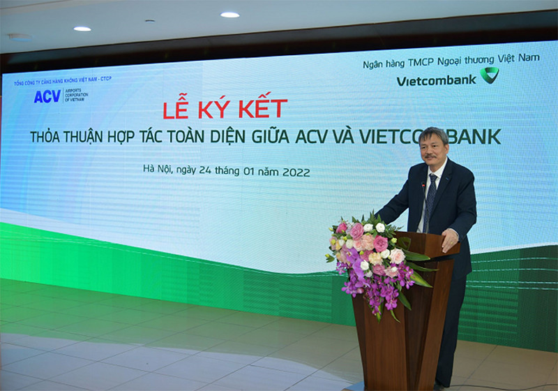Ông Lại Xuân Thanh-Chủ tịch Hội đồng quản trị ACV phát biểu tại Lễ ký kết. Vietcombank và Tổng công ty Cảng hàng không Việt Nam ký kết Thỏa thuận hợp tác toàn diện -0
