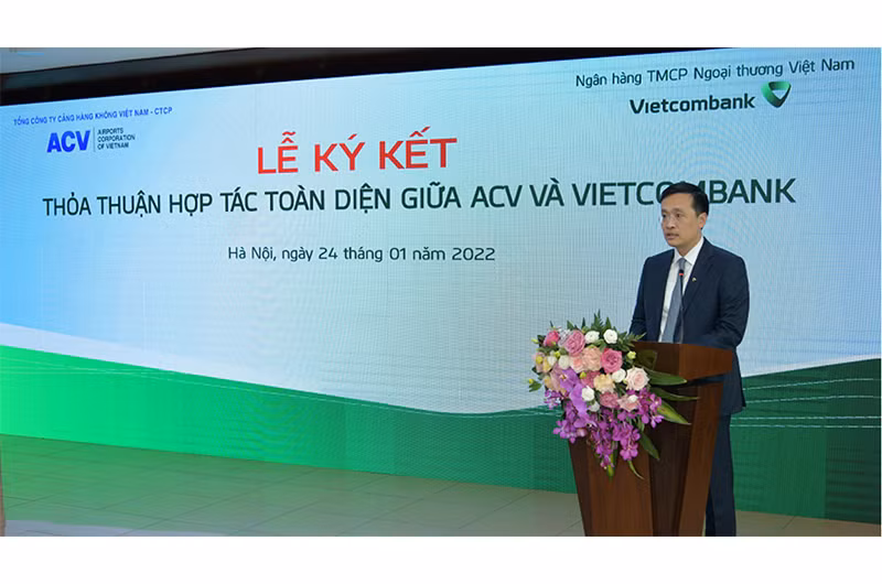 Ông Phạm Quang Dũng-Chủ tịch HĐQT Vietcombank phát biểu tại Lễ ký kết.