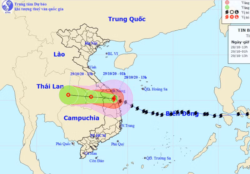 Vị trí và hướng di chuyển của bão số 9. (Nguồn: nchmf.gov.vn)
