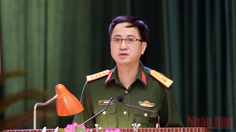 Lãnh đạo Cục Đối ngoại, Bộ Quốc phòng chia sẻ ý kiến tại hội nghị. Đoàn Quân đội nhân dân Việt Nam đạt kết quả thành công rất tốt đẹp tại Army Games 2021 -0
