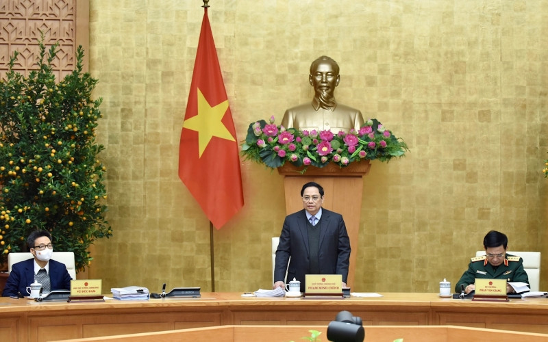 Thủ tướng Phạm Minh Chính chủ trì Phiên họp Chính phủ chuyên đề xây dựng pháp luật tháng 1/2022. (Ảnh: Trần Hải)