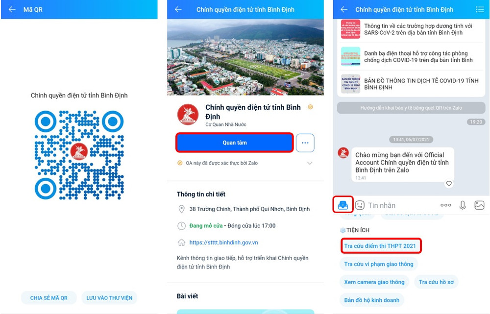 Tra cứu điểm thi trên trang Zalo “Chính quyền điện tử tỉnh Bình Định”. Tra cứu điểm thi tốt nghiệp THPT qua Zalo -0