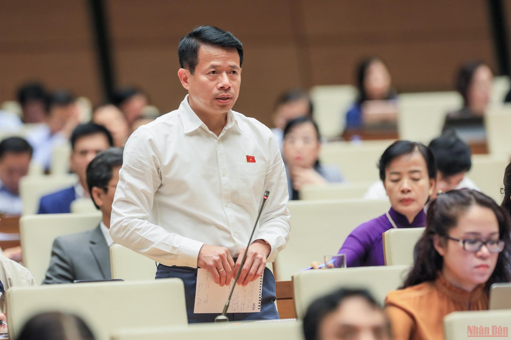 Đại biểu Nguyễn Hải Dũng (Nam Định) phát biểu thảo luận tại hội trường. (Ảnh: DUY LINH) Cần thiết phải giám sát tối cao đổi mới chương trình, sách giáo khoa giáo dục phổ thông -0