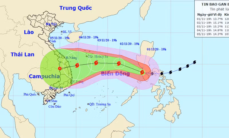 Vị trí và hướng di chuyển của bão Goni. (Nguồn: nchmf.gov.vn)