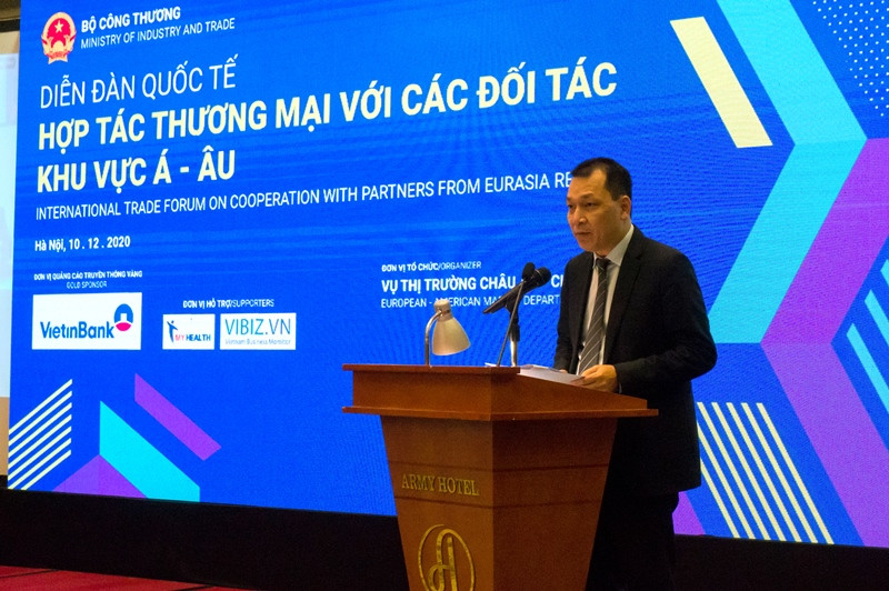 Thứ trưởng Công thương Đặng Hoàng An phát biểu tại diễn đàn. Thương mại song phương Việt Nam - khu vực Á-Âu tăng trưởng tích cực -0