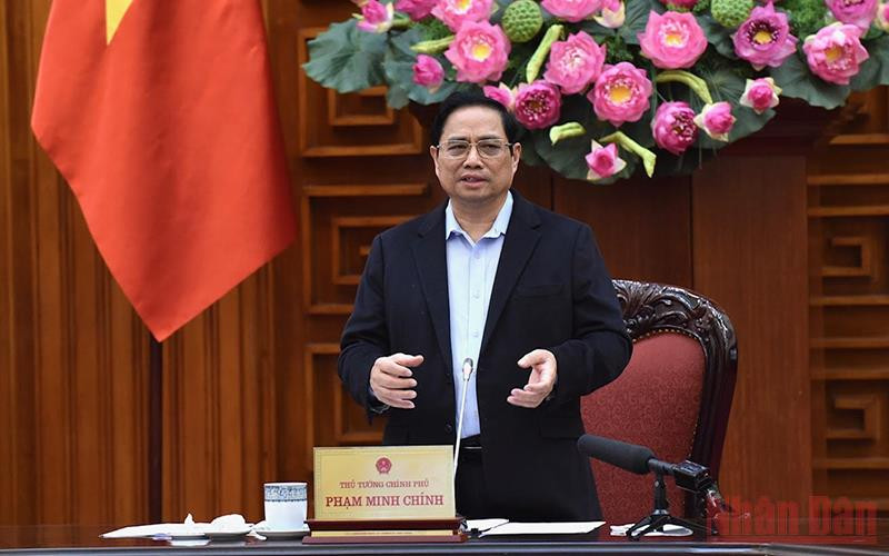 Thủ tướng Phạm Minh Chính phát biểu tại hội nghị. (Ảnh: Trần Hải) Thủ tướng chủ trì hội nghị phòng, chống thiên tai ở miền trung và Tây Nguyên -0