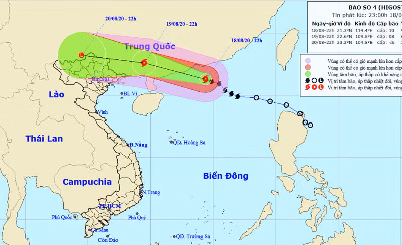Vị trí và hướng di chuyển của bão số 4. (Nguồn: nchmf.gov.vn)