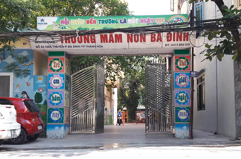 Cổng Trường mầm non Ba Đình, TP Thanh Hóa. Các địa phương cho học sinh nghỉ học để phòng chống dịch -0