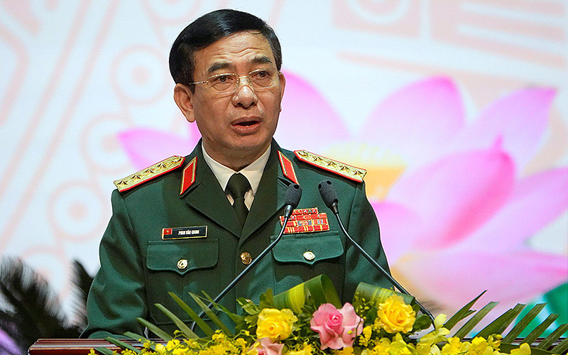 Đại tướng Phan Văn Giang phát biểu ý kiến tại buổi lễ. Tuyên dương Gương mặt trẻ tiêu biểu, triển vọng toàn quân năm 2021 -0