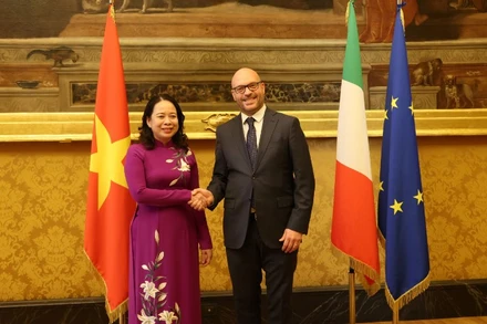 Phó Chủ tịch nước Võ Thị Ánh Xuân hội đàm với Chủ tịch Hạ viện Italia Lorenzo Fontana. (Ảnh: BNG)