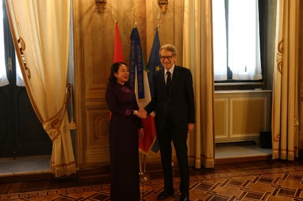 Phó Chủ tịch nước Võ Thị Ánh Xuân hội kiến với Thượng Nghị sĩ Giulio Terzi. (Ảnh: BNG)