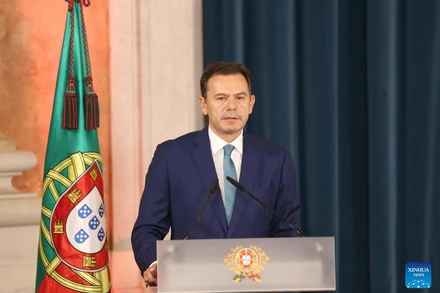 Thủ tướng Luis Montenegro phát biểu tại lễ nhậm chức của chính phủ mới ở Lisbon, Bồ Đào Nha. (Ảnh: Tân Hoa xã)