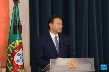 Thủ tướng Luis Montenegro phát biểu tại lễ nhậm chức của chính phủ mới ở Lisbon, Bồ Đào Nha vào ngày 5/6. (Ảnh: Tân Hoa xã)