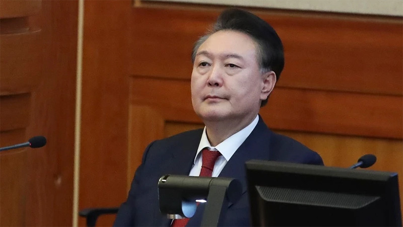 Ông Yoon Suk Yeol tại Tòa án Hiến pháp ở Seoul, Hàn Quốc, ngày 20/2/2025. (Ảnh: Tân Hoa xã/TTXVN)