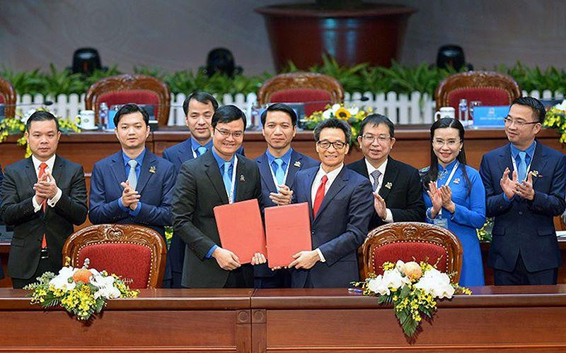 Toàn cảnh Lễ ký kết Nghị quyết liên tịch Ban hành Quy chế phối hợp công tác giữa Chính phủ và Ban Chấp hành Trung ương Đoàn giai đoạn 2022-2027.