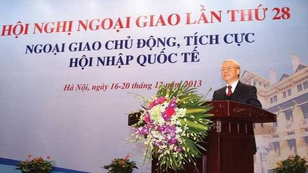 Tổng Bí thư Nguyễn Phú Trọng phát biểu chỉ đạo tại Hội nghị Ngoại giao lần thứ 28, ngày 16/12/2013. (Ảnh: TTXVN)