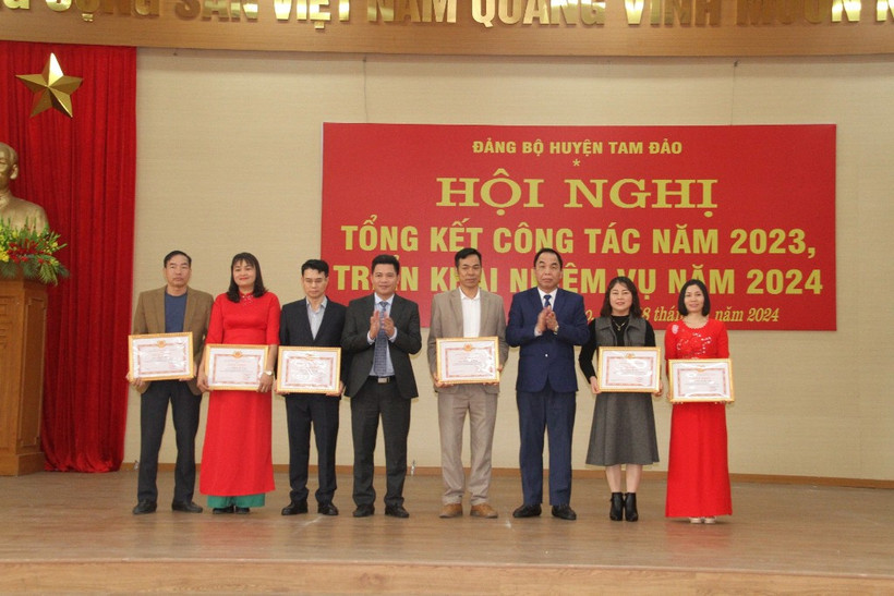 Lãnh đạo huyện Tam Đảo khen thưởng các chi bộ, đảng bộ hoàn thành xuất sắc nhiệm vụ năm 2023.