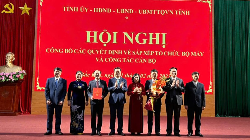 Lãnh đạo tỉnh trao quyết định thành lập Đảng uỷ Ủy ban nhân dân tỉnh. (Ảnh: TUẤN SƠN).
