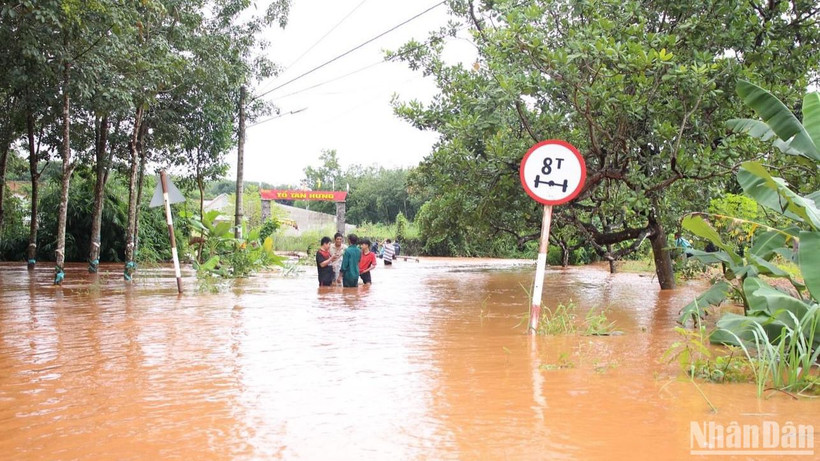 Mưa lớn gây ngập cục bộ nhiều nơi ở Bình Phước.