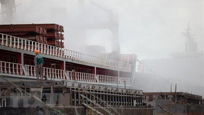 Tàu chở ngũ cốc neo tại cảng Chornomorsk, Ukraine ngày 29/7. (Ảnh: AFP/TTXVN)