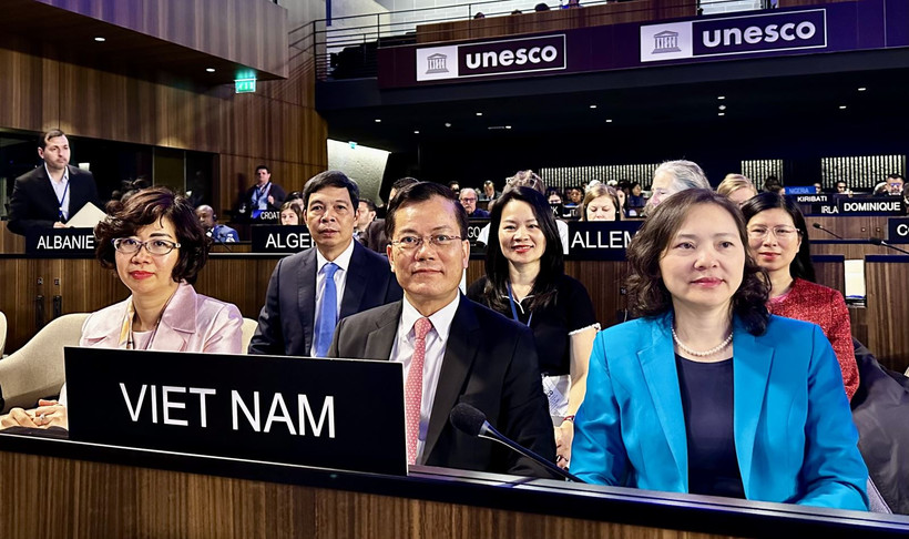 Thứ trưởng Ngoại giao Hà Kim Ngọc, Chủ tịch Ủy ban Quốc gia UNESCO Việt Nam tại Kỳ họp lần thứ 10 Đại hội đồng Công ước 2003 về bảo vệ Di sản Văn hóa Phi vật thể. (Ảnh: TTXVN)