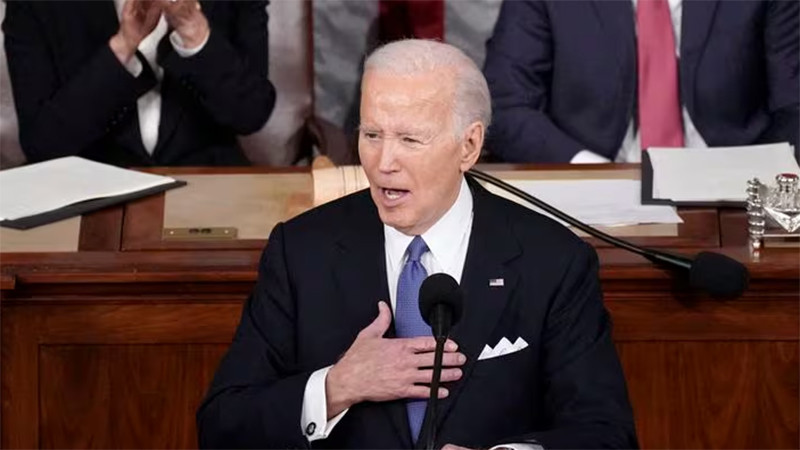 Tổng thống Mỹ Joe Biden đọc Thông điệp Liên bang năm 2024. (Ảnh: Reuters)