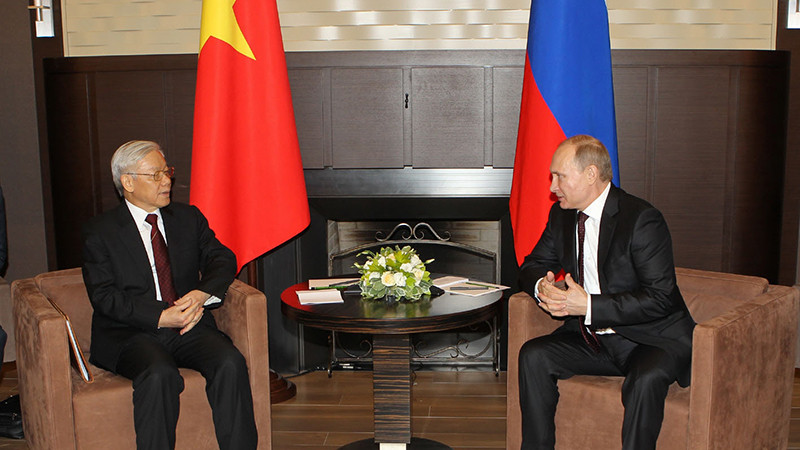 Tổng Bí thư Nguyễn Phú Trọng hội đàm với Tổng thống Nga Vlađimia Putin tại Sochi, trong chuyến thăm chính thức Liên bang Nga, ngày 25/11/2014. (Ảnh: TTXVN) 