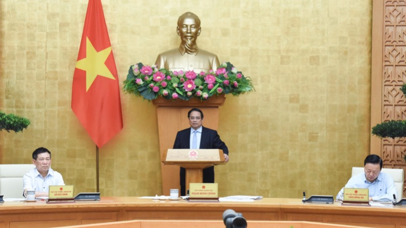 Thủ tướng Phạm Minh Chính chủ trì phiên họp Chính phủ chuyên đề về xây dựng pháp luật. (Ảnh: TRẦN HẢI) 