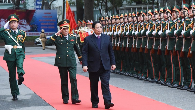 Thủ tướng Phạm Minh Chính tới thăm, dự Lễ kỷ niệm 70 năm Ngày Thầy thuốc Việt Nam tại Học viện Quân y. (Ảnh: TRẦN HẢI)