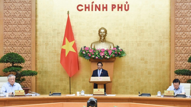 Thủ tướng Phạm Minh Chính chủ trì phiên họp Chính phủ thường kỳ tháng 4. (Ảnh: TRẦN HẢI)