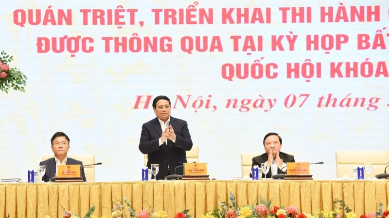 Thủ tướng Phạm Minh Chính chủ trì hội nghị. (Ảnh: TRẦN HẢI)
