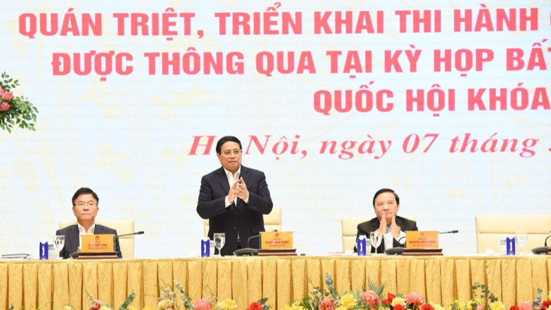 Thủ tướng Phạm Minh Chính chủ trì hội nghị. (Ảnh: TRẦN HẢI)