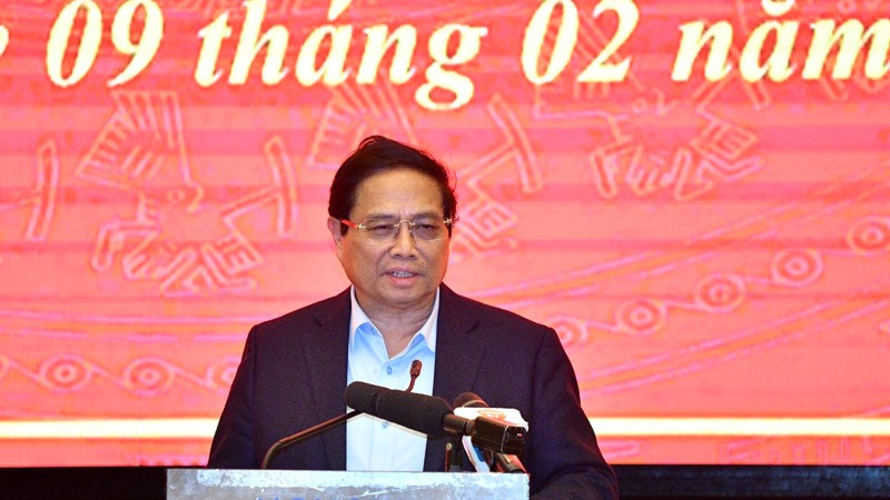 Thủ tướng Phạm Minh Chính phát biểu ý kiến kết luận cuộc làm việc với Ban Thường vụ Thành ủy Đà Nẵng. (Ảnh: THANH GIANG)