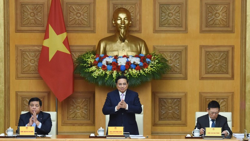 Thủ tướng Phạm Minh Chính chủ trì cuộc Tọa đàm với doanh nghiệp Trung quốc (Ảnh: TRẦN HẢI). 
