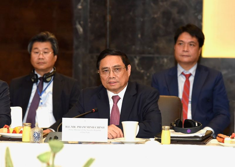 Thủ tướng Chính phủ Phạm Minh Chính tại Diễn đàn Doanh nghiệp Việt Nam-Hàn Quốc. (Ảnh: TRẦN HẢI)