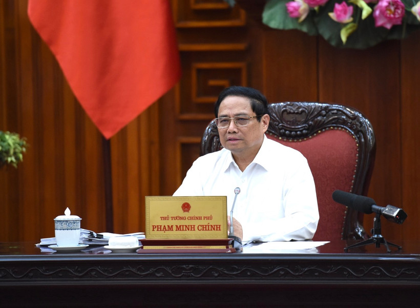 Thủ tướng Phạm Minh Chính phát biểu ý kiến tại cuộc họp. (Ảnh: Trần Hải)