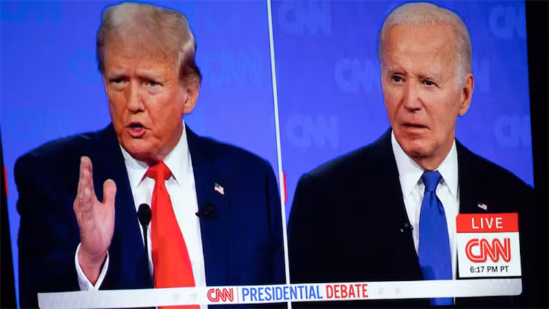 Cuộc tranh luận trực tiếp đầu tiên giữa hai ứng cử viên trong cuộc bầu cử Tổng thống Mỹ năm 2024. (Ảnh: Reuters)