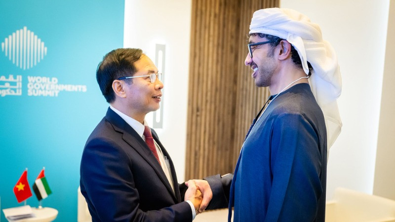 Phó Thủ tướng, Bộ trưởng Ngoại giao Bùi Thanh Sơn gặp Phó Thủ tướng, Bộ trưởng Ngoại giao UAE Abdullah bin Zayed Al Nahyan. Ảnh: VGP