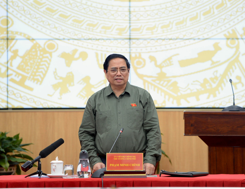 Thủ tướng Phạm Minh Chính phát biểu ý kiến tại buổi làm việc với Ban Thường vụ Thành ủy Cần Thơ. (Ảnh: Thanh Giang) 