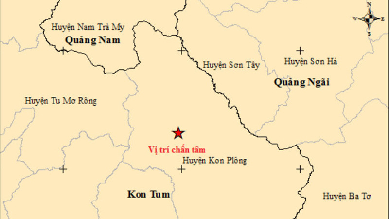 Vị trí tâm chấn của trận động đất có độ lớn 5.0. (Ảnh: Viện Vật lý địa cầu)